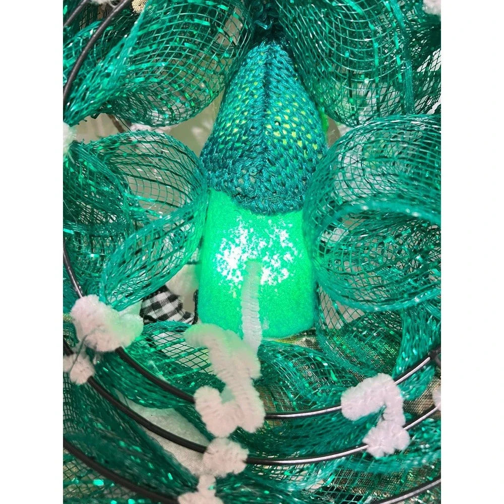 13” St. Patrick’s Day Ribbon Wreath Gnomes : Green & White Handmade MW9